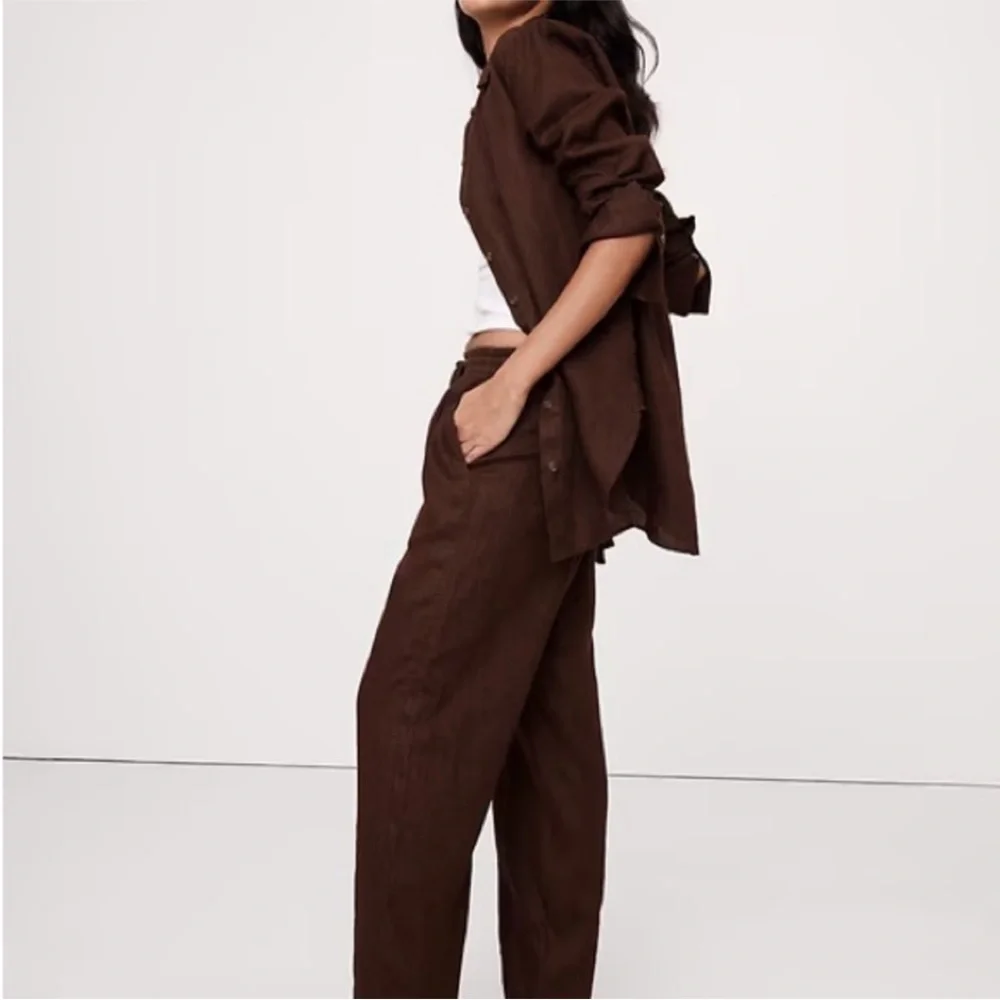 NWT! Banana Republic Espresso Brown Linen Pull-On Ankle Pant - Size XL 🩷